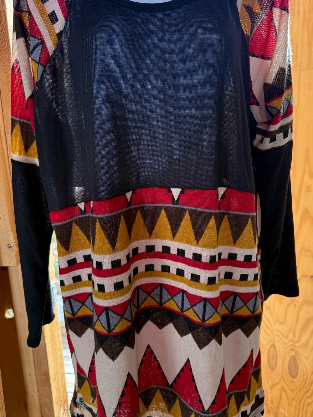 Black Aztec-Print Tunic Poliana Plus Top with Multi-Color Pattern - Picture 2 of 5